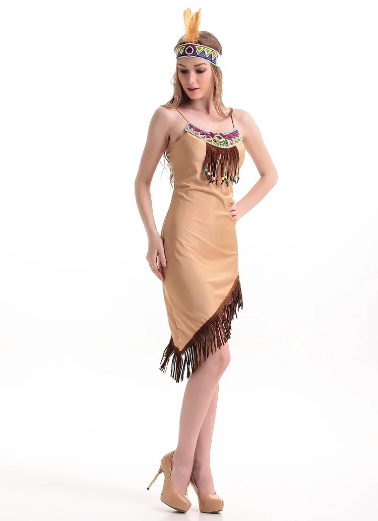 Native American Costume 2016 COS Brown Indians party dress sexy uniform Halloween Princess Carnival Adult Outfit | Тематическая