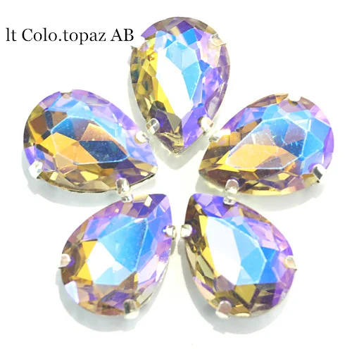 lt colo.topaz AB Каплевидные разноцветные стеклянные стразы шьют на Стразы с капелькой в виде когтей хрустальные пришивные стразы для свадебного платья B2676 - Цвет: lt colo.topaz AB