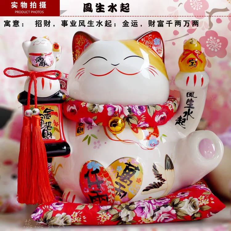 Черный Maneki Neko керамический счастливый кот с лютней домашний декор украшения креативные деловые подарки удача Кот Копилка фэншуй ремесло