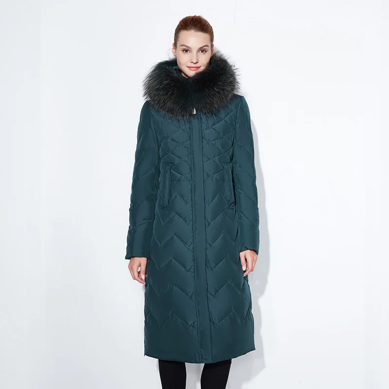 SnowClassic Жeнскaя зимняя кyрткa Куртка женская утепленная Толстая парка лисы верхняя одежда с меховым воротником модные однотонные Роскошные X-длинный тонкий сплошной - Цвет: green
