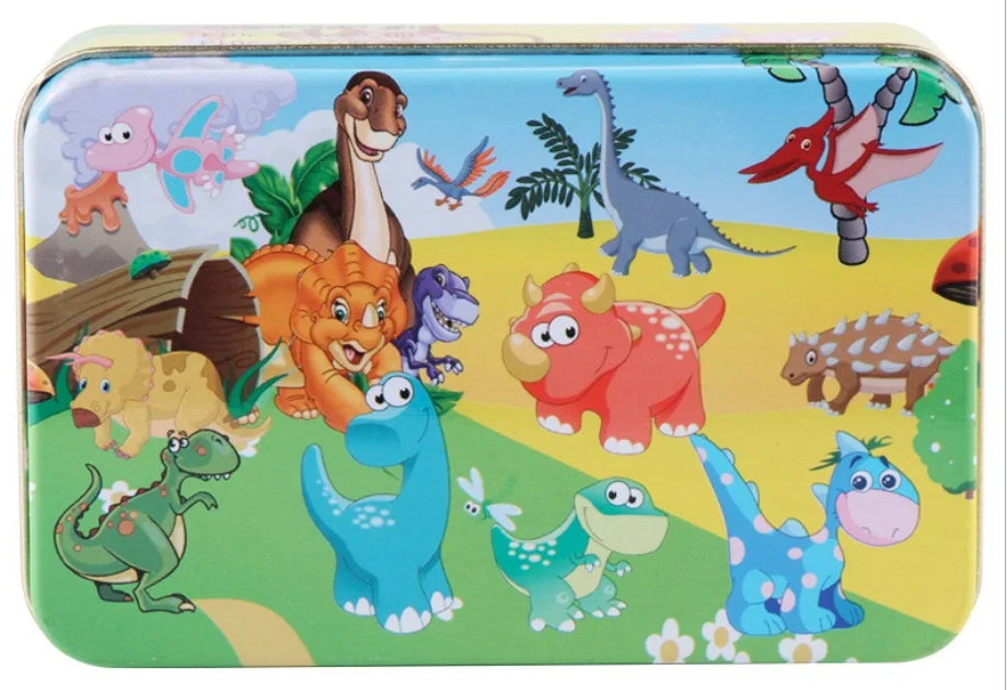 AP-6 60 Pieces Puzzle Wooden Toys Cartoon Animal Wood Puzzles with Iron Box Kids Baby Early Educational Learning Toys for Children - Цвет: AP-6