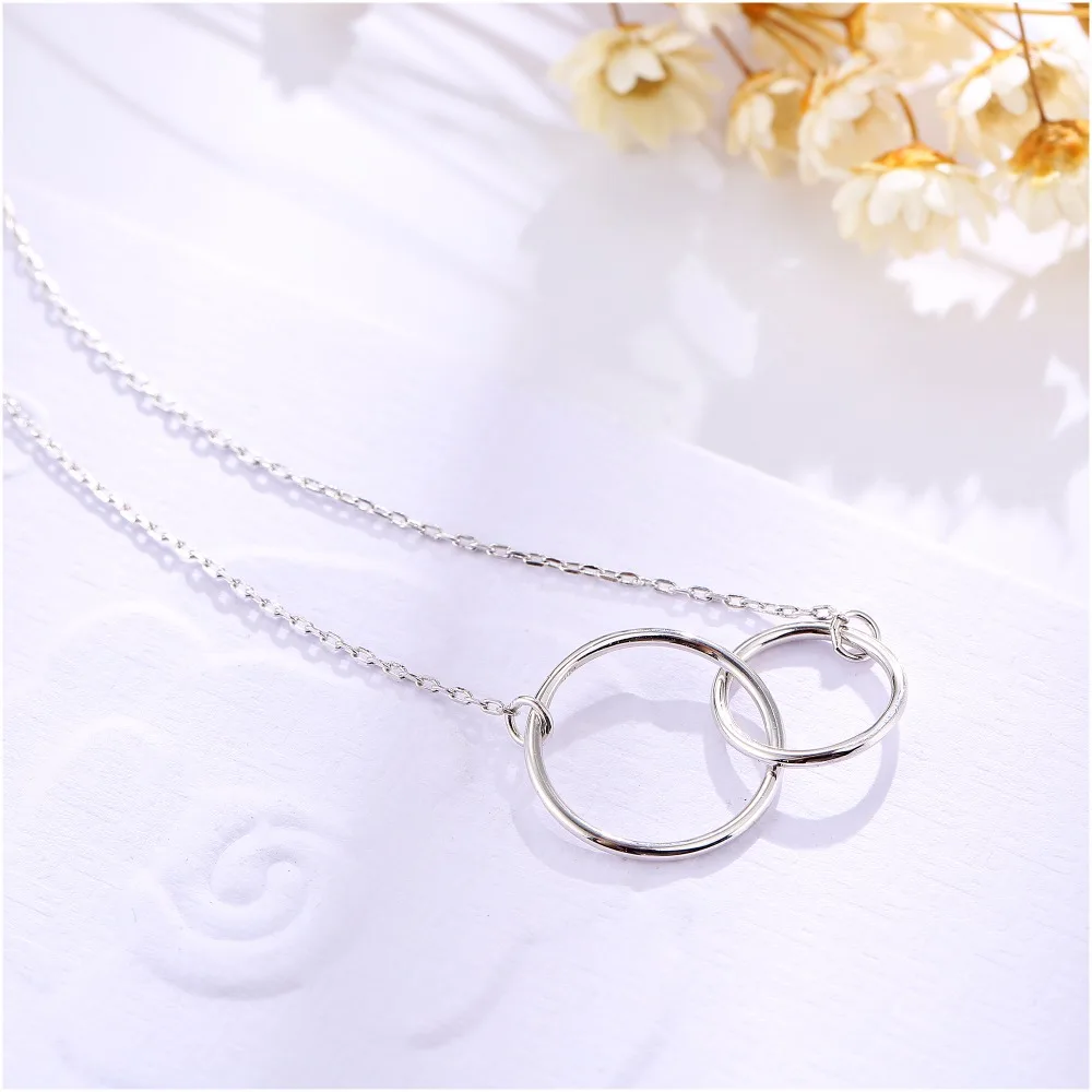 Shineland 2017 New Arrival Fashion Simple Necklace 925 Sterling Silver Double Round Circle Pendants Fine Jewelry for Women Party | Украшения