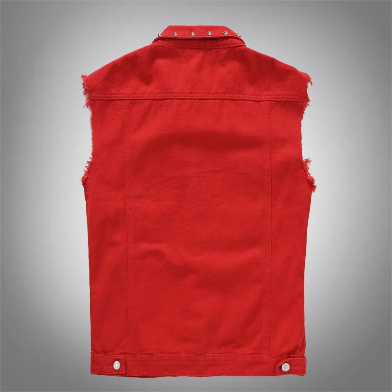 Mcikkny Men's Punk Denim Vest Fashion Rivet Jeans Waistcoats Male Sleeves Jackets Size M-5XL | Мужская одежда