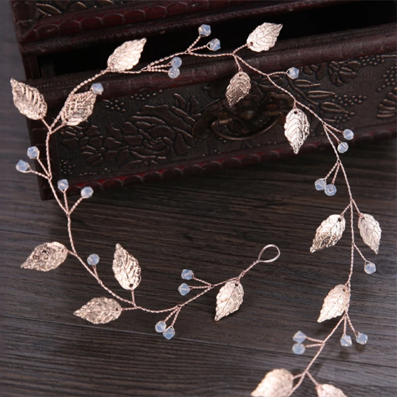 

Bride Headband Rose Golden Leaves Jewelry Women Wedding Hair Band Handmade Decor
