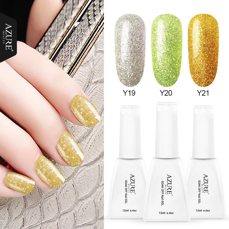 Azure Beauty 3Pcs/Lot Shiny Glitter UV Gel Nail Polish Semi Permanent Sequins Led Lacquer Green Color Hybrid Enamel | Красота и