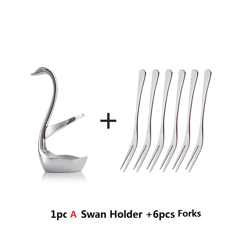1pc A Swan 6 Forks Кухонный держатель для ножей Лебедь столовая посуда наборы Свадебная вечеринка фруктовый держатель вилок десертная ложка набор посуды Свадебный Рождественский Декор - Цвет: 1pc A Swan 6 Forks