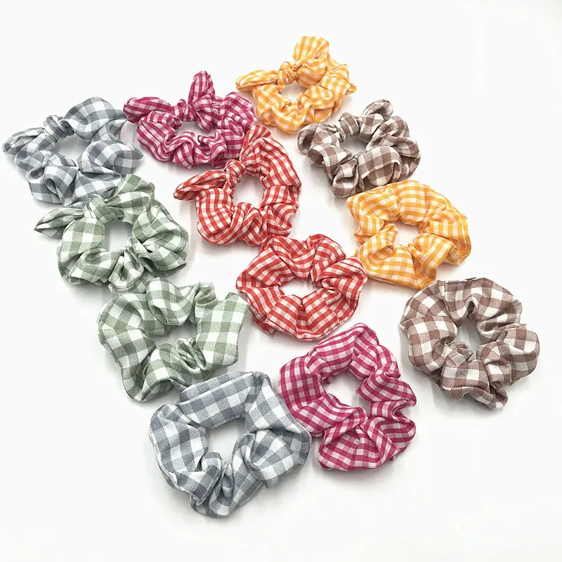 1 шт. хорошего Количество в мелкую клетку Scrunchies хлопковая клетчатая рубашка с