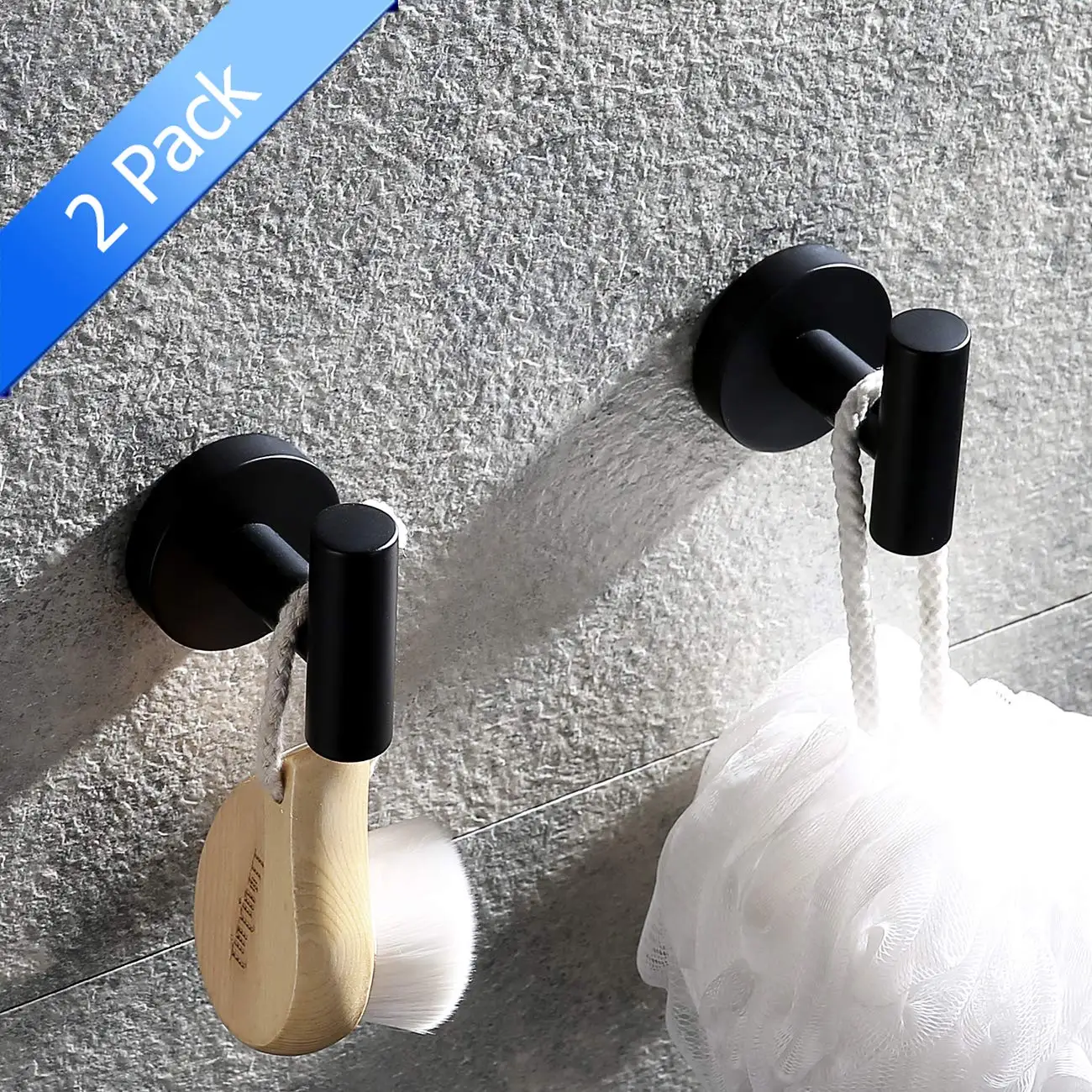 2 шт., нержавеющая сталь, черная краска, банное полотенце, крючок для туалета, настенный крючок для пальто и халата, крючки для ванной комнаты, кольца для душевой - Цвет: black 2 pcs