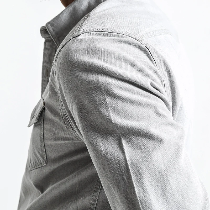 SIMWOOD 2019 новые весенние джинсовые рубашки для мужчин карман Slim Fit с длинным рукавом