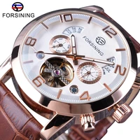 forsining brown genuine leather strap tourbillion luxury maltifuction display men business automatic watches top brand luxury