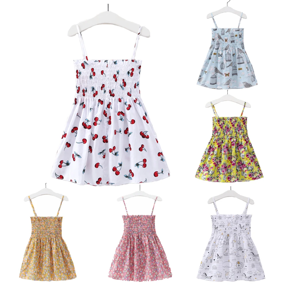 Latest Baby Girl Dress Elegant Cotton Sleeveless Children's Princess Clothing Flower Printed Clothes Toddler Kids Sling Dresses | Детская