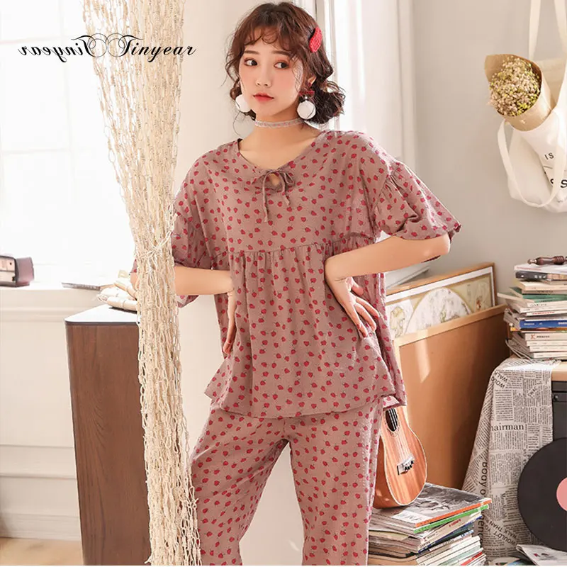Tinyear новый список 2019 хлопок Loungewear для женщин в горошек костюмы комплект Дамы