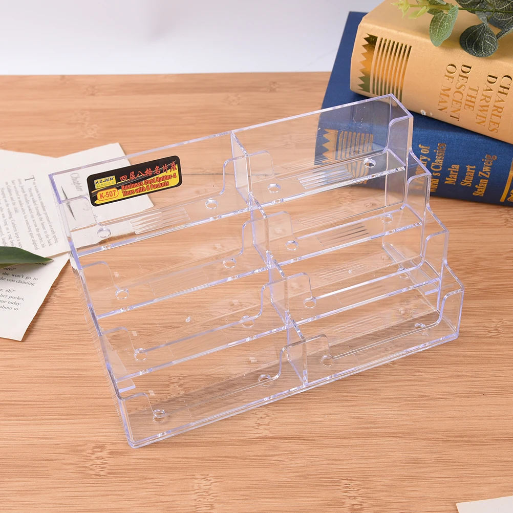 1pc New Desktop Office Business Card Holder 8 Pockets Stand Clear Transparent Acrylic Counter Display Home Supplies | Канцтовары для