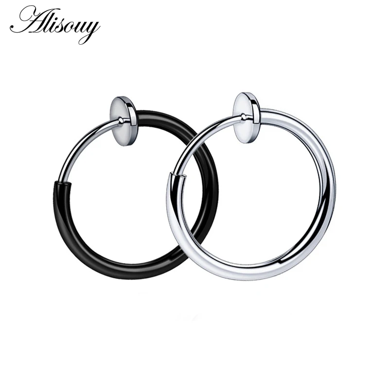 Alisouy 2Pc Goth Punk Steel Nose Clip Fake Septum Nose Piercing Body Nose Lip Hoop Ear Tongue Fake Septum Piercing Clip Earrings