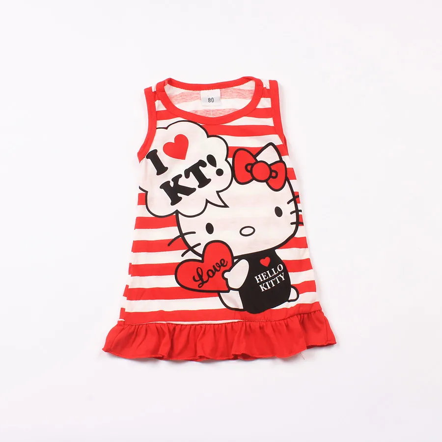 Платье hello kitty летняя одежда для маленьких девочек детская модное Хлопковое