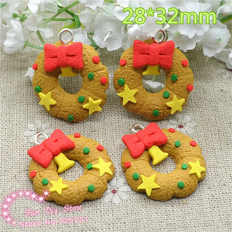 Полимерная глина Рождественский венок с кольцом подвеска шарм 28*32 мм 30 шт./лот |