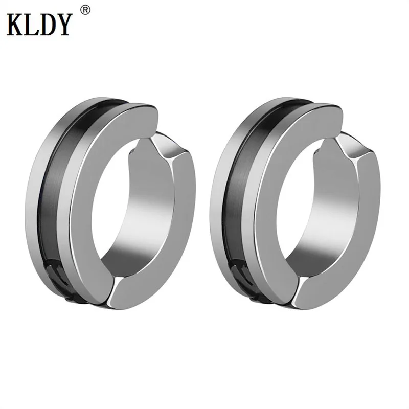 Black KLDY мужские серьги-клипсы, клипсы для мужчин и женщин, серьги из нержавеющей стали, синие, черные, мужские Драгоценности для ушей, модные американские ювелирные изделия - Окраска металла: Black