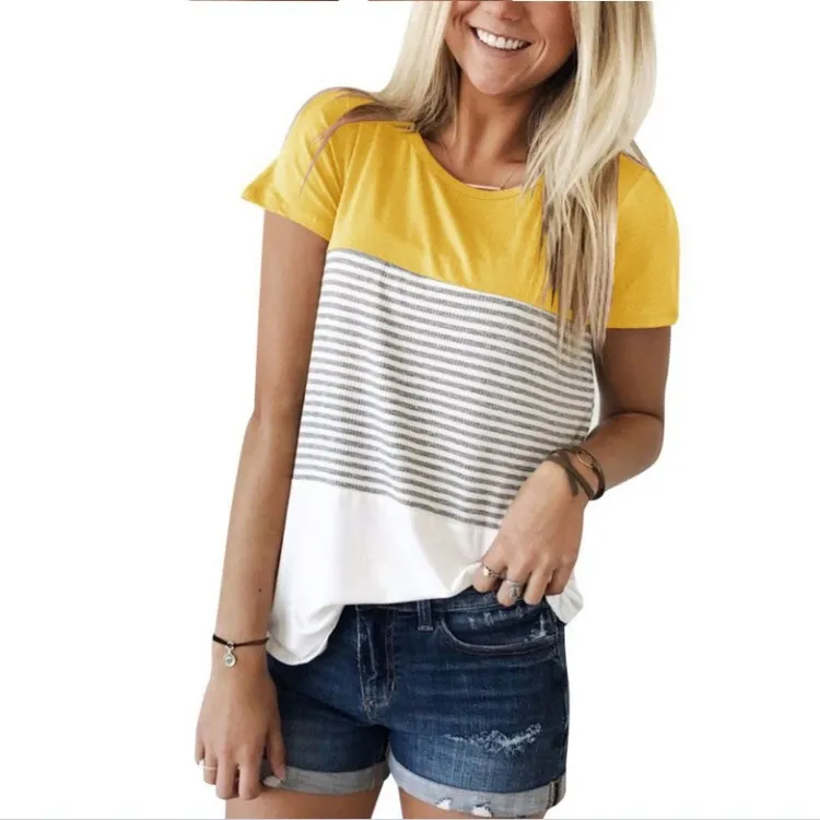 Женская летняя футболка в полоску Повседневная Свободная с коротким рукавом и
