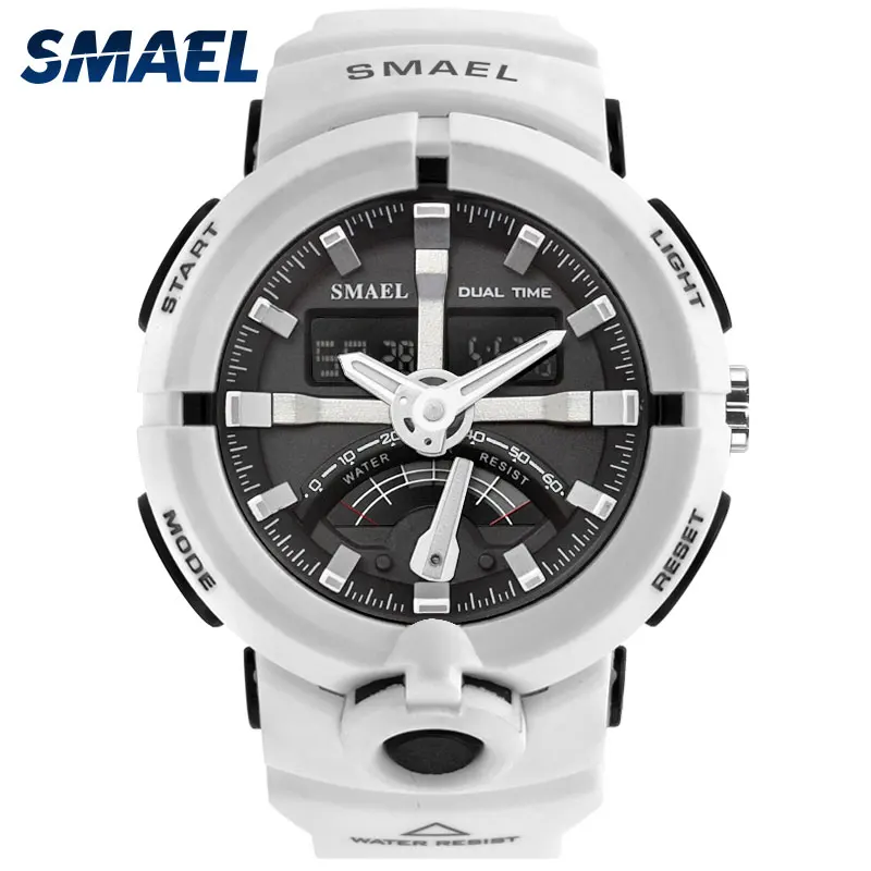 

2019 New Electronics Watch Smael Top Brand Men Digital Sport Watches Male Clock Dual Display Waterproof Dive White Relogio 1637