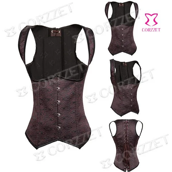 Женский винтажный корсет в стиле стимпанк коричневый жаккардовый для талии со