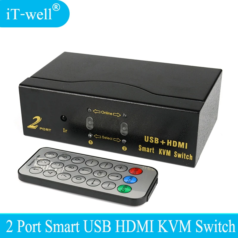 IT-well 2 порта USB HDMI KVM переключатель для двух мониторов клавиатуры мыши с