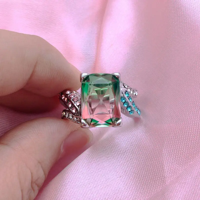 Модные синие розовые градиентные кольца для женщин Свадебные Anillos квадратный кристалл Циркон кольцо для помолвки модное кольцо ювелирные изделия
