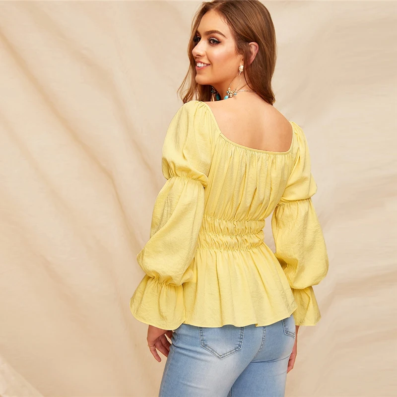 SHEIN Топ С Оригинальным Рукавом И Квадратным Вырезом, Повседневная Блузка В Стиле Бохо, Сексуальные Женские Топы