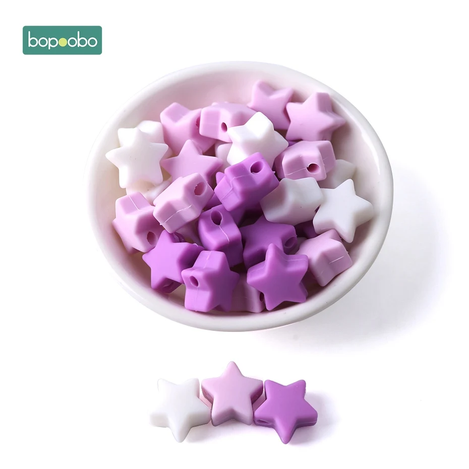 Purple Series Star Bopoobo 40 шт. Силиконовые бусы для прорезывания зубов, Прорезыватель для зубов, аксессуары, пищевая жемчужина, силиконовая звезда, Прорезыватель для зубов, пустышка, изготовление прорезывателей - Цвет: Purple Series Star
