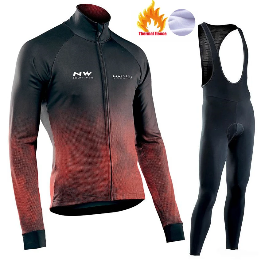 Fleece Jersey Northwave зима термо флис с длинными рукавами Велоспорт Джерси NW велосипед одежда велосипедные костюмы комплект для велоспорта Ropa Ciclismo наборы - Цвет: Fleece Jersey