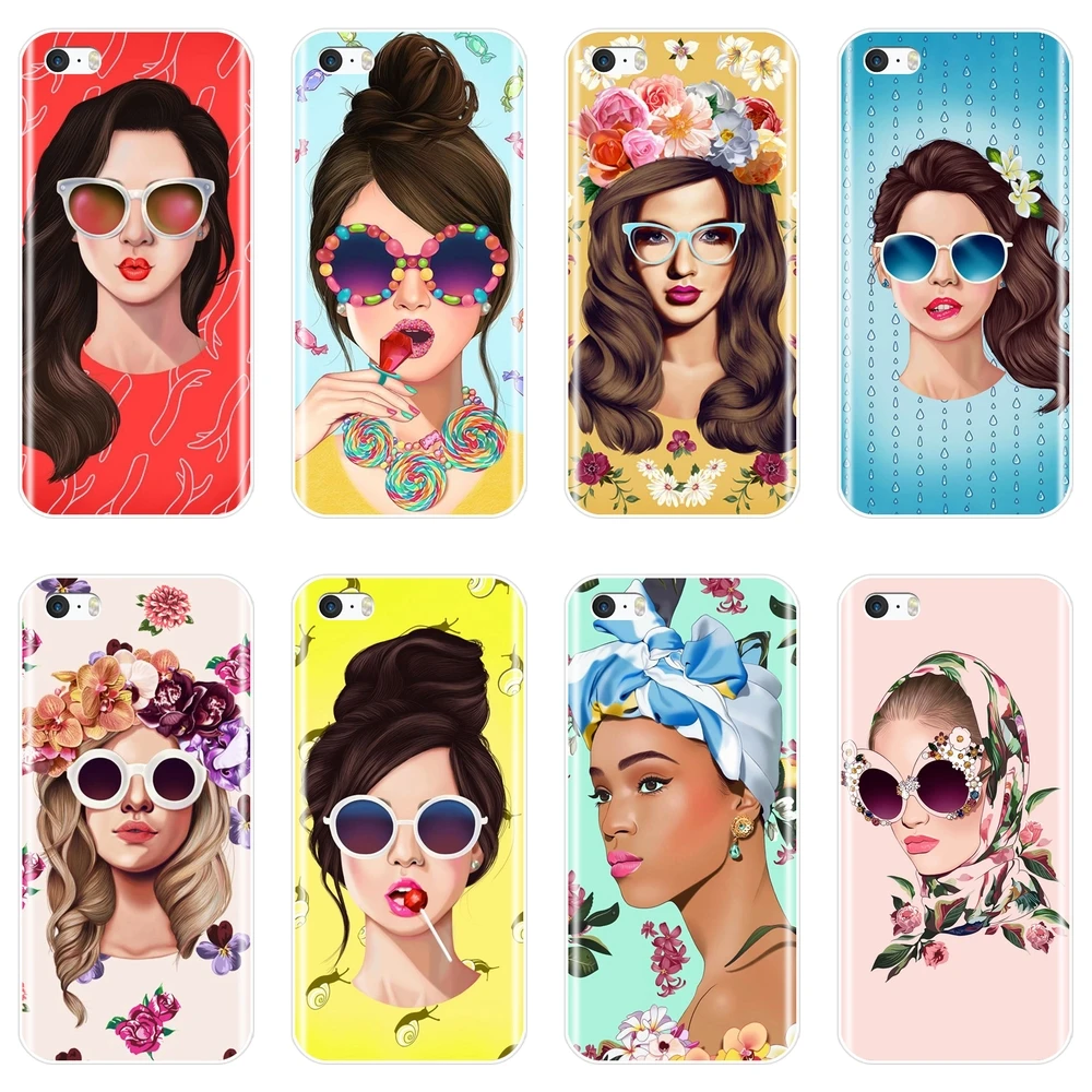 ТПУ цветок девушка розовый желтый красный Мода задняя крышка для Apple iPhone 5 S 5C 5S SE