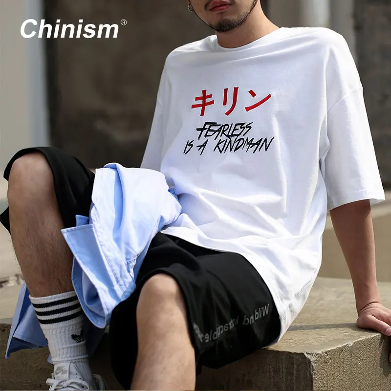 CHINISM Fearless is A Kindman футболки с принтом оверсайз мужские свободные японские слова