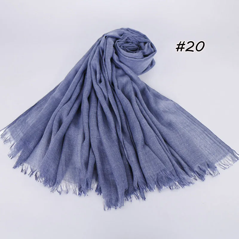 190*120cm oversize women muslim plain frayed hijab scarf femme musulman headscarf islamic shawls crinkle solid pashmina hijabs - Цвет: 20