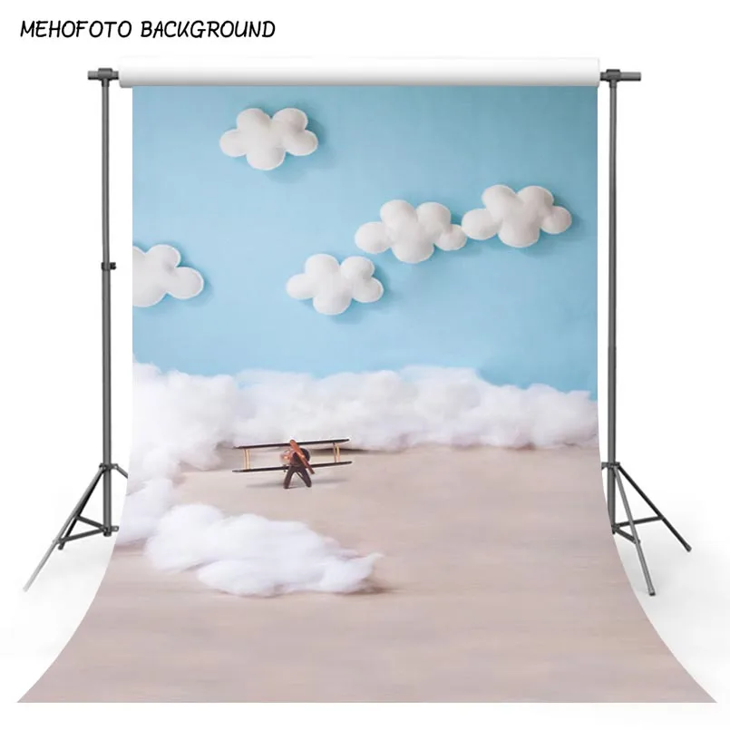 

Vinyl Photography Background Cotton Clouds Dreamland Blue Wall Plane Toy Children Backdrops for Photo Studio