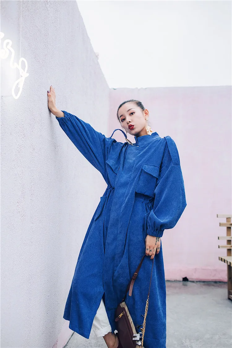 blue SuperAen ветровка Женская корейский стиль толстое вельветовое пальто для женщин дикая мода зима новинка длинное женское пальто - Цвет: blue
