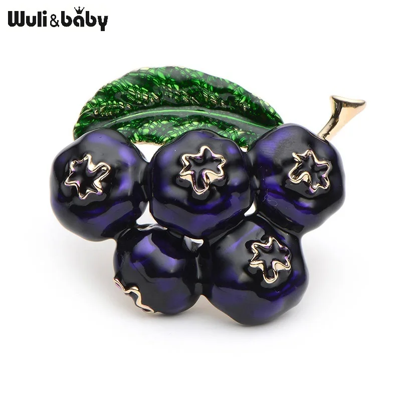 Женская/мужская брошь для шляпы Wuli&baby, фиолетовая эмалированная брошь из металлического сплава в форме грозди черники, подарочная брошь-значок