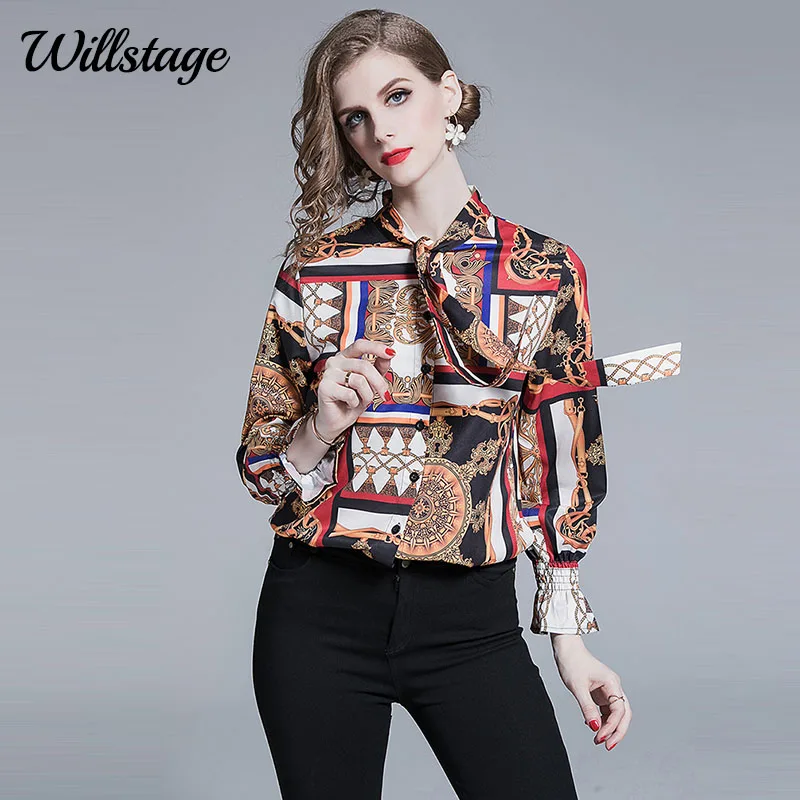 Женская блузка Willstage с длинным рукавом и геометрическим узором на шнурках