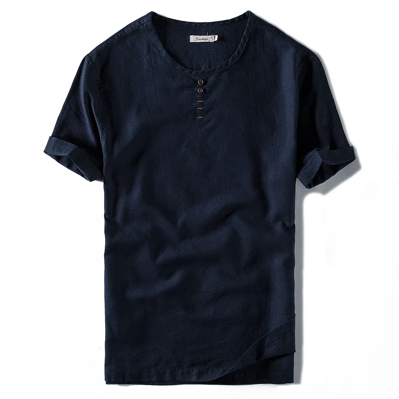 IEMUH Men T-shirt Short Sleeves Cotton Linen Male Fashion T Shirts Loose Thin Chinese style | Мужская одежда