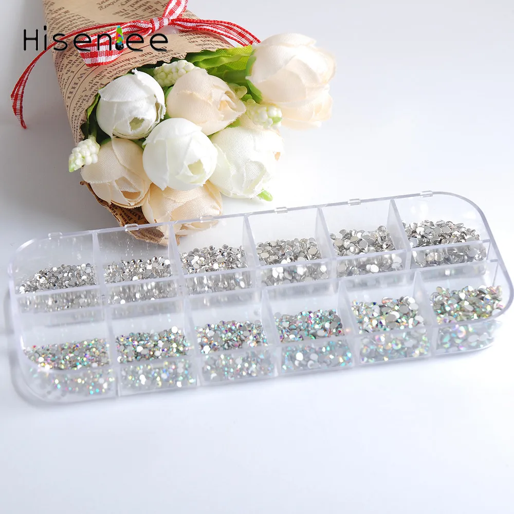 Hisenlee 3450 шт./кор. ss3-ss10 6 размеров кристально-прозрачный AB Цвет 3D нейл-арта Стекло Стразы украшения Драгоценные камни «сделай сам» для дома ремесел