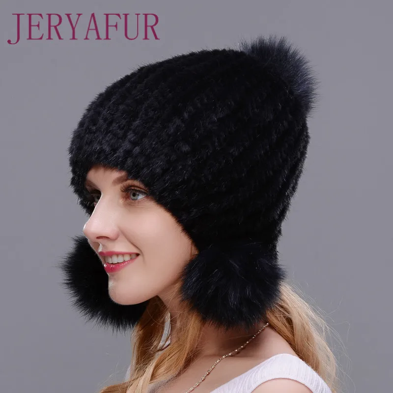 Лидер продаж женская шапка из натурального меха норки зимняя с тремя меховыми