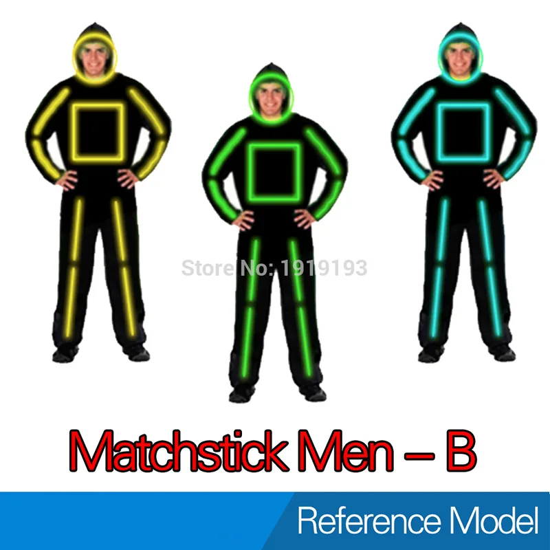 Matchstick Men B 10 цветов выбор DIY Стиль спички красота светодиодный танцевальный костюм EL wire праздничное освещение одежда для вечерние украшения - Испускаемый цвет: Matchstick Men B