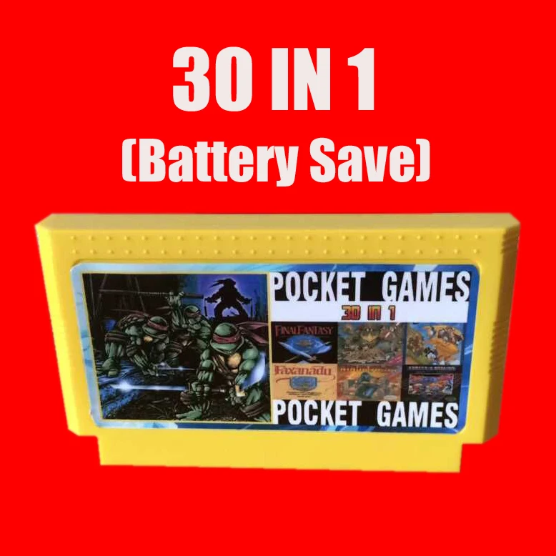 

Top quality 60 Pin 8 bit Game Cartridge 30 in 1 with Earthbond turtles, Final Fantacy/ Zel-- Series Battery Save