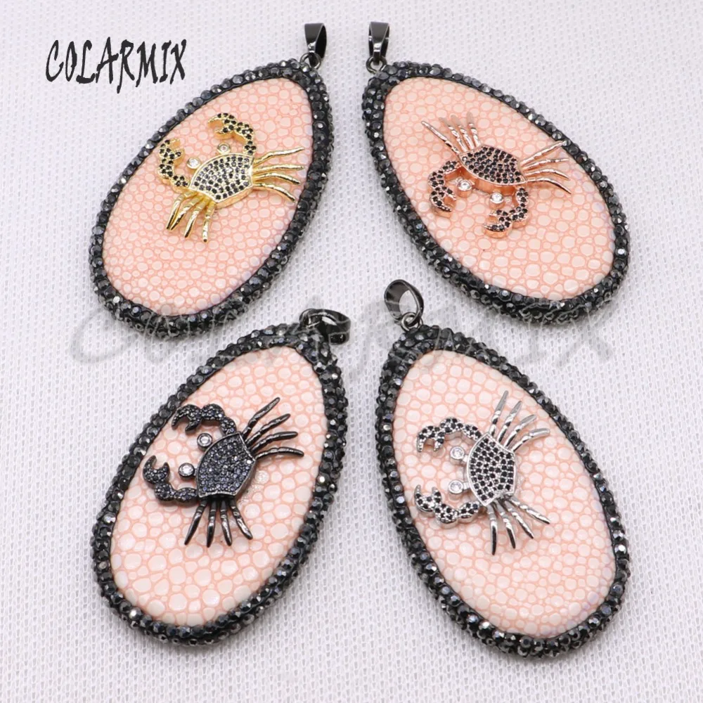High quality fish skin pendant pave rhinestone with mix color metal zircon crab jewelry making for necklace4053 | Украшения и