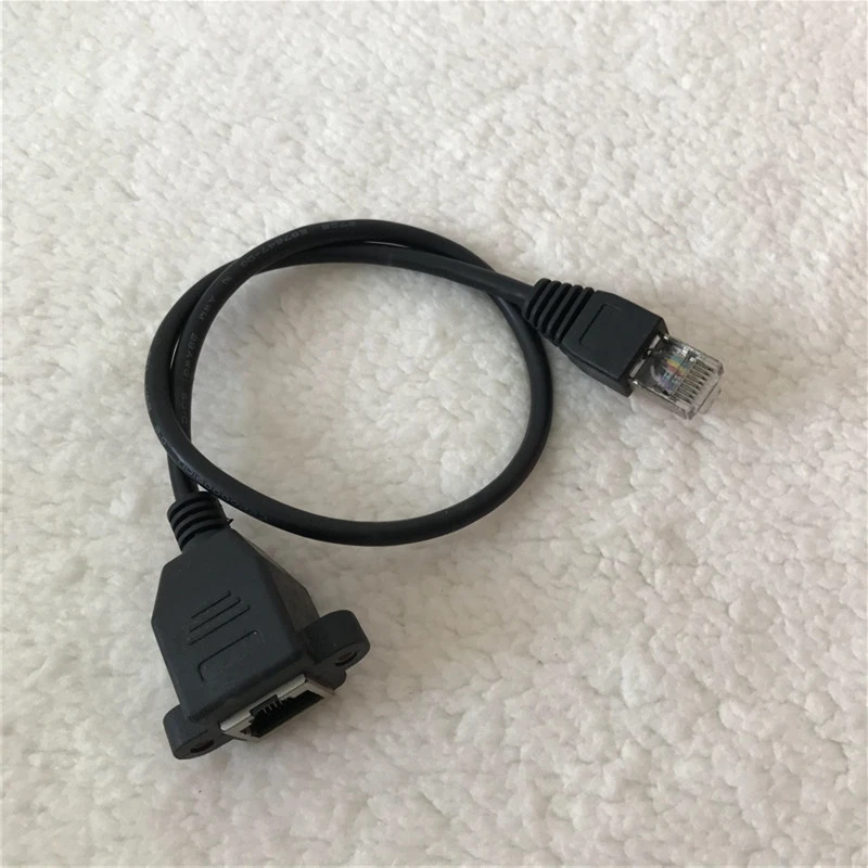 100pcs/lot RJ45 Male to Female Adapter Network Cable with Screws Can be Fixed Panel Mount Wire 40cm Black