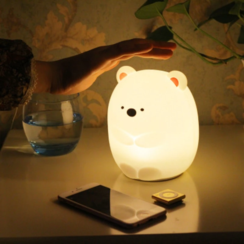 Светодиодный силиконовый ночник с милым медведем контрольная прикроватная