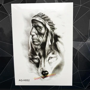 Временная тату-наклейка на руку AAQH856, водостойкая, с перьями волка