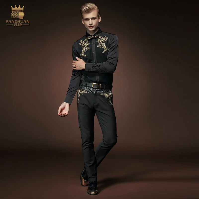 Повседневные мужские брюки Fanzhuan новинка 2015 мужская одежда с узором черные