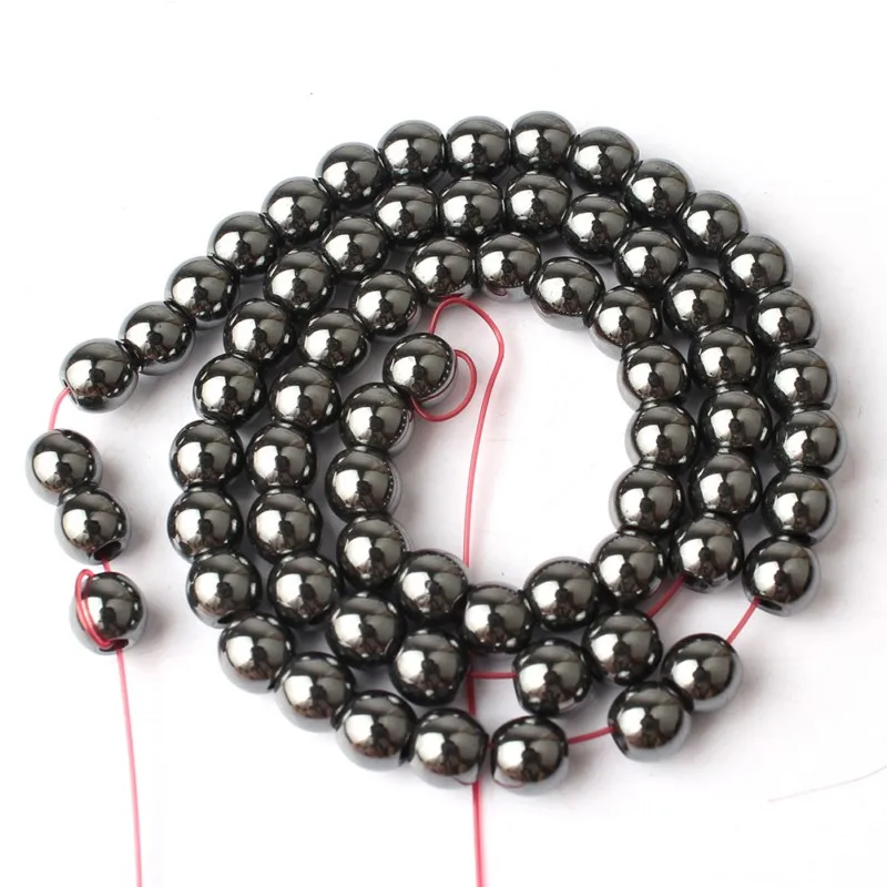 6mm round ball Натуральный черный гематит камень разделитель колонна шар Rondelle куб большое отверстие бусины для самостоятельного изготовления ювелирных изделий браслет 15'' - Цвет: 6mm round ball
