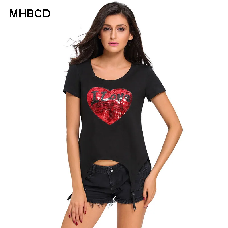 MHBCD Red Love Short Sleeve Summer Blouses Shirts Women Fashion O Neck Plus Size Chiffon Blusa Shirt New 2017 Ukraine Clothes |