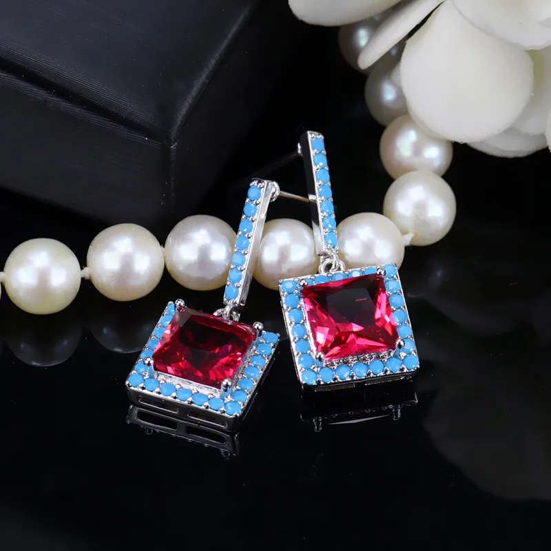 light blue red CWWZircons, классические серьги принцессы, великолепные, желтые, черные, с кубическим цирконием, модные женские серьги, ювелирные изделия для женщин, подарок CZ198 - Окраска металла: light blue red