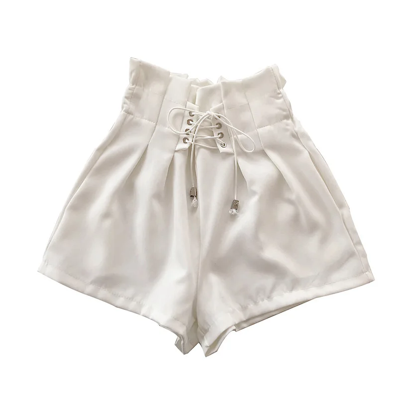 Новинка 2020 летние простые однотонные кружевные шорты с высокой талией и цветами